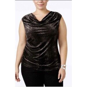 Calvin Klein 3X Sleeveless Cowl Neck Blouse Burnout Velvet Ruched Draped Top NWT